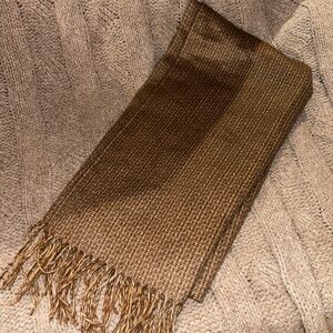 V. FRAAS Cashmink Brown Woven Fringe Scarf 16” x 66” Made in Germany 🇩🇪